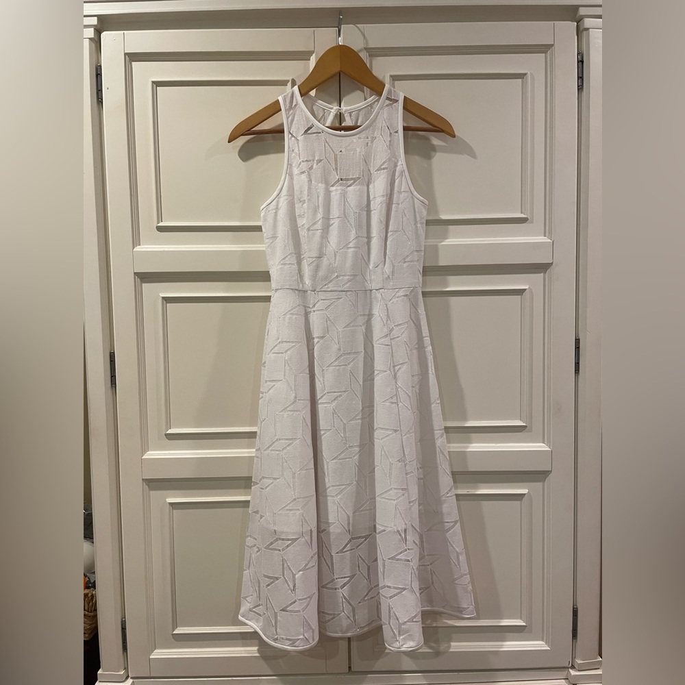 White House Black Market White geo lace midi dress, size 00